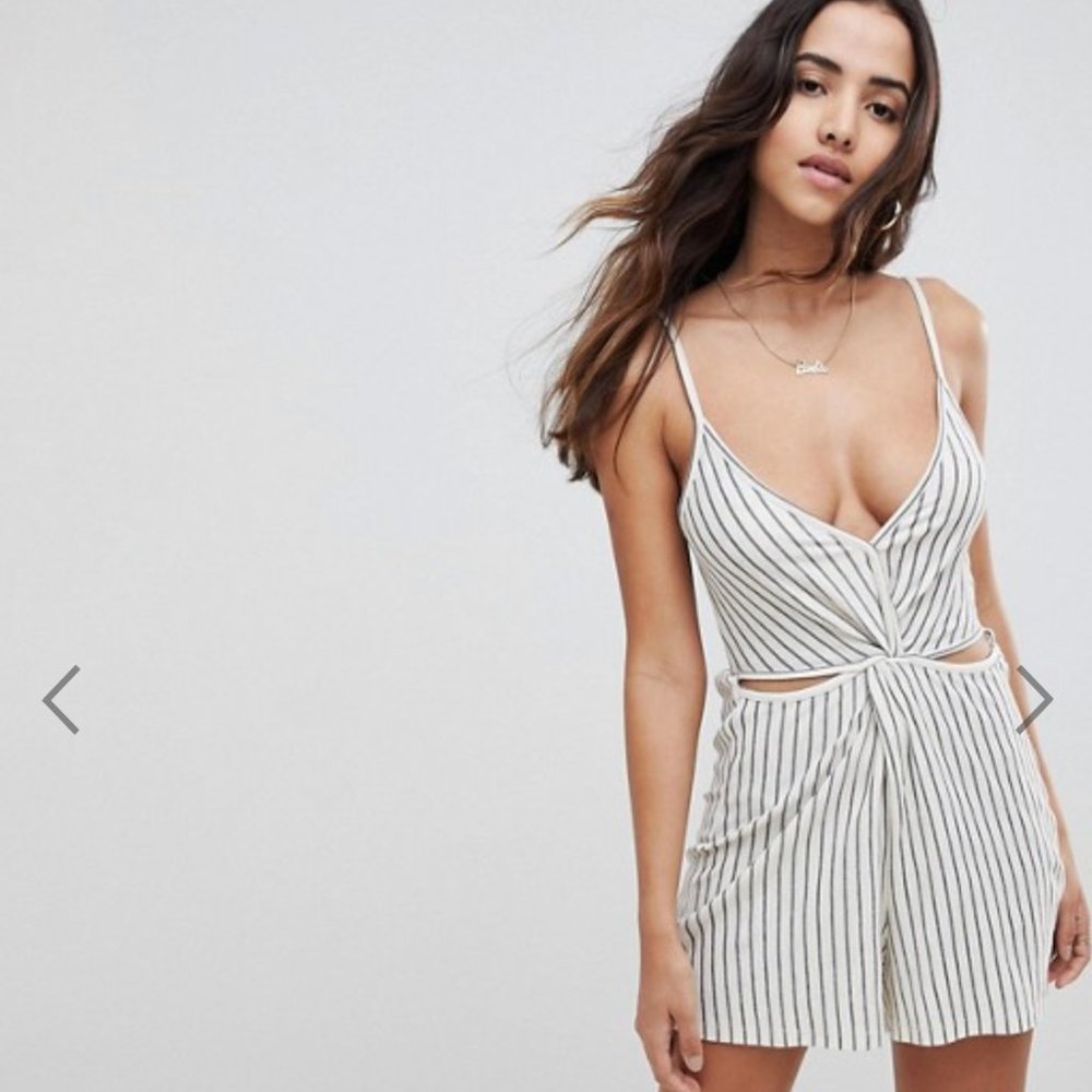 ASOS Summer Romper With Cut Out In Textured Stripe